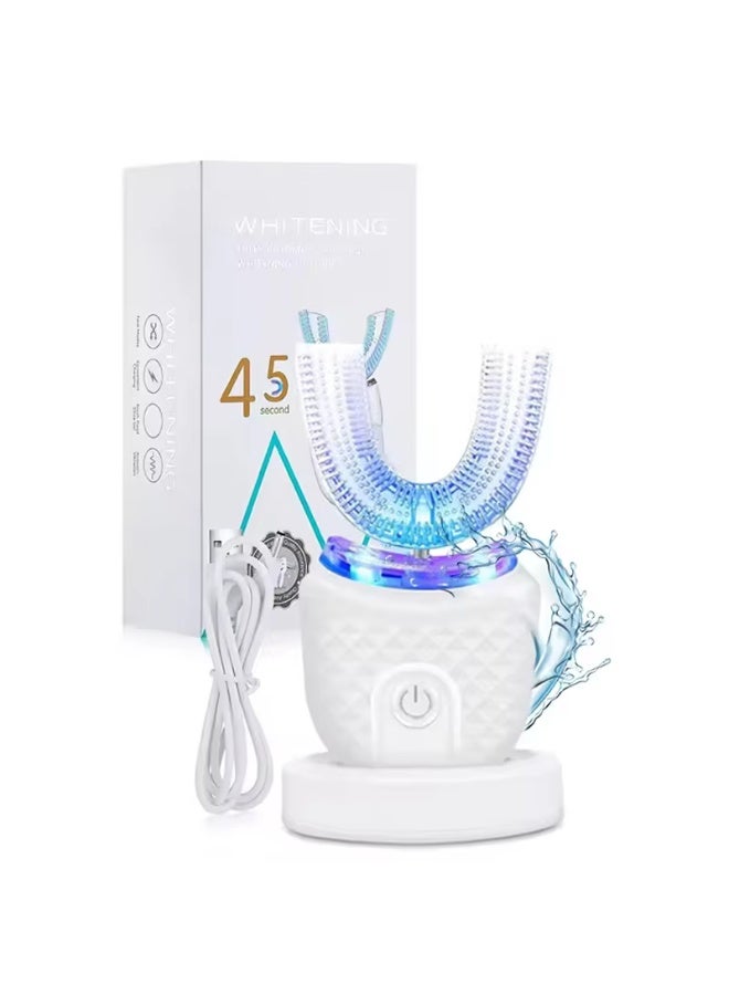 بلو فاير فرشاة أسنان كهربائية بالموجات فوق الصوتية على شكل حرف U للبالغين – تنظيف كامل للفم 360°، تبييض LED، 4 أوضاع تنظيف (قوي، مريح، تدليك، تبييض)، شحن لاسلكي سريع، مقاومة للماء IPX7، فرشاة ذكية تلقائية برأس قابل للإزالة - Image 1